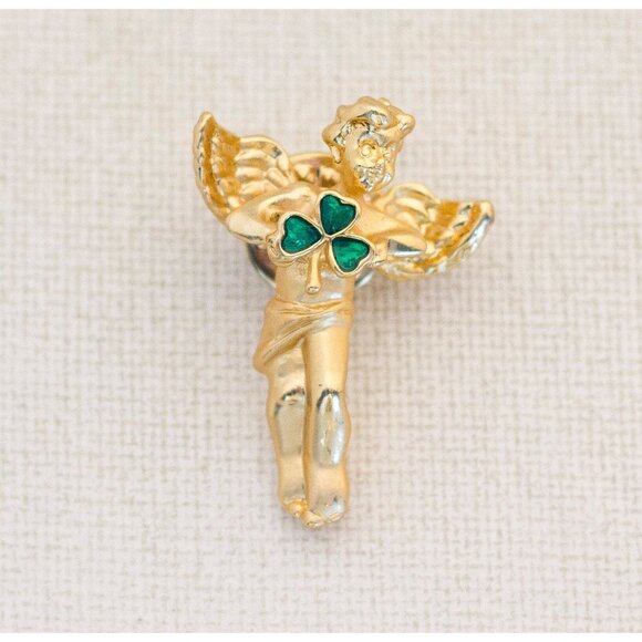 Angel Pin, Lucky Pin, Clover Pin, Four Leaf Clover Pin, Luck Pin - R1 - Picture 1 of 3